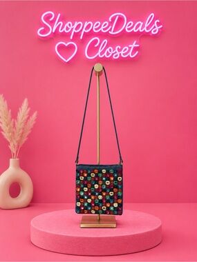 Boho Denim Crossbody Bag w/ Mini Mirror & Button Details – Square Shoulder Purse